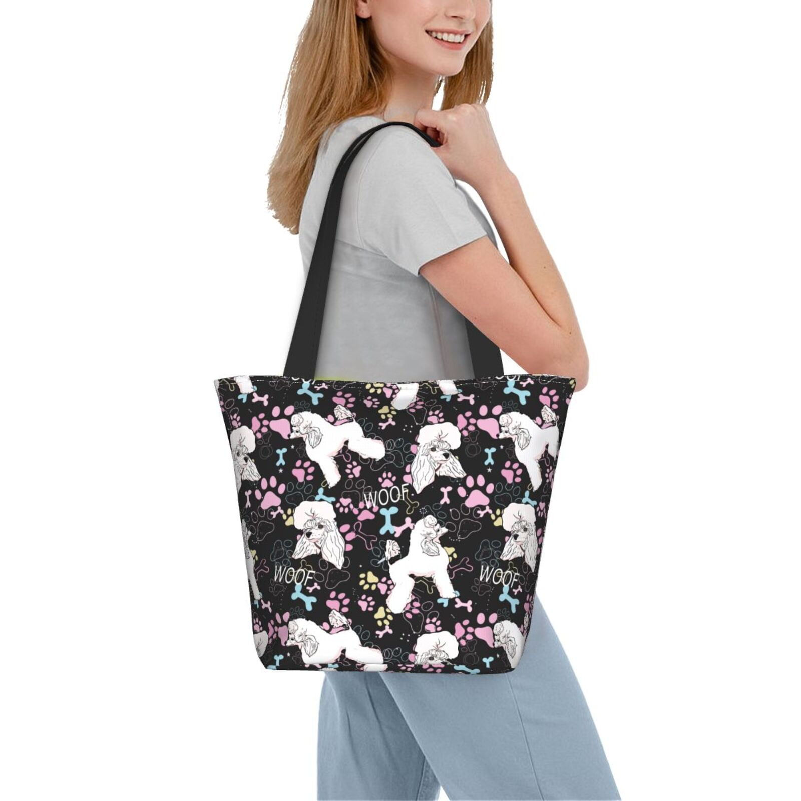 Ratiio Cute Poodle Dog Print Shoulder Bag for Women, Polyester Crossbody Purse Lightweight Handbag for Daily Travel and Casual Use