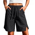 thumbnail image 5 of Wensltd Women Casual Shorts Solid Elastic Drawstring Waist Side Pockets Split Hem Lightweight Summer Everyday Shorts, 5 of 7