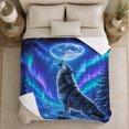 thumbnail image 5 of Wolf Howling beneath Full Moon and Aurora, Magical Rustic Style for Wildlife Lovers, Northern Forest Scene and Christmas Gift, Warm Flannel Blanket for Cabin and Lodge, Home Decor, 5 of 9