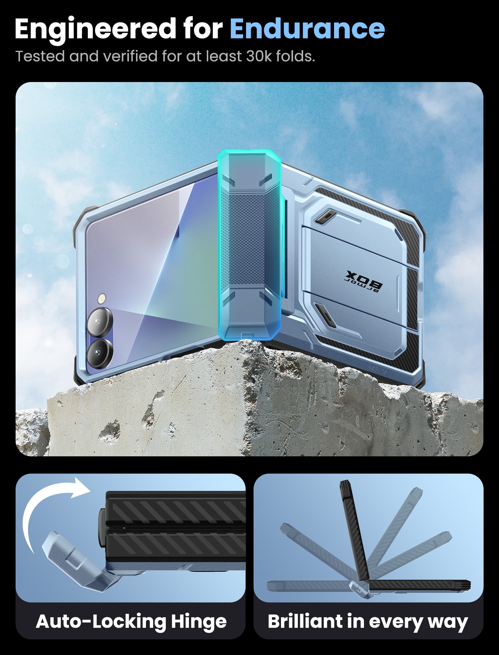 i-Blason Armorbox for Samsung Galaxy Z Flip 7 Case with Stand, [Built-in 9H Screen Protector] [with Belt-Clip] [Hinge Protection], Full-Body Military Protection Phone Case for Samsung Z Flip 7, Tilt