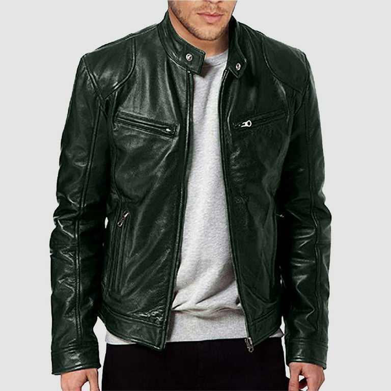 NOLDARES Men's Leather Jacket Casual Leather Motorcycle Jacket