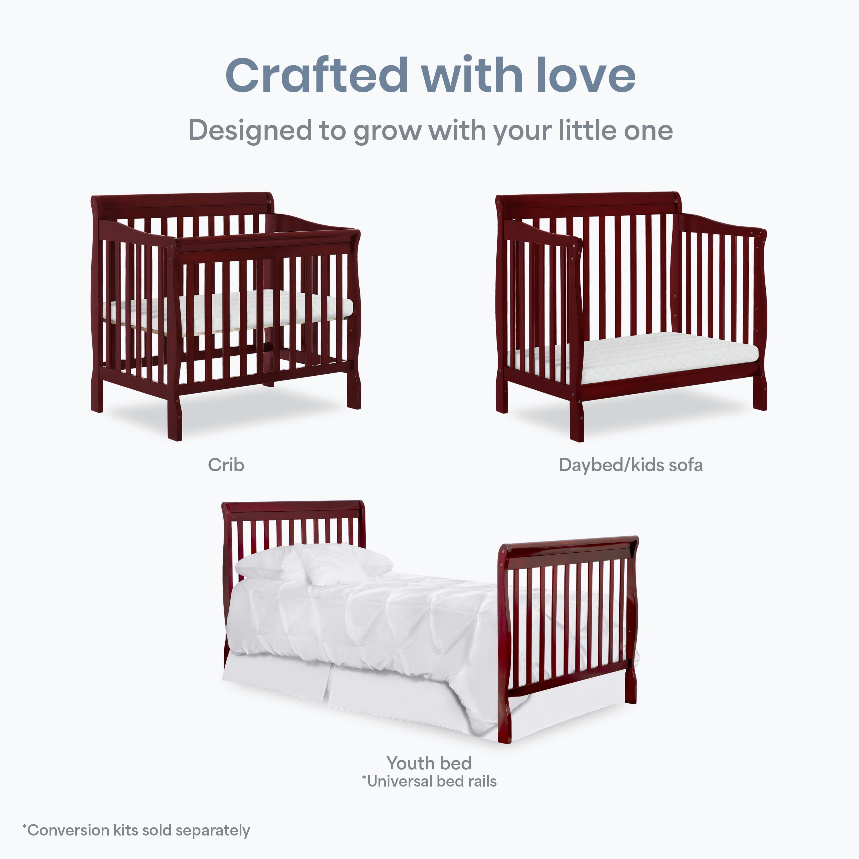 Dream On Me Aden 4-in-1 Convertible Mini Crib In Cherry, Greenguard Gold Certified