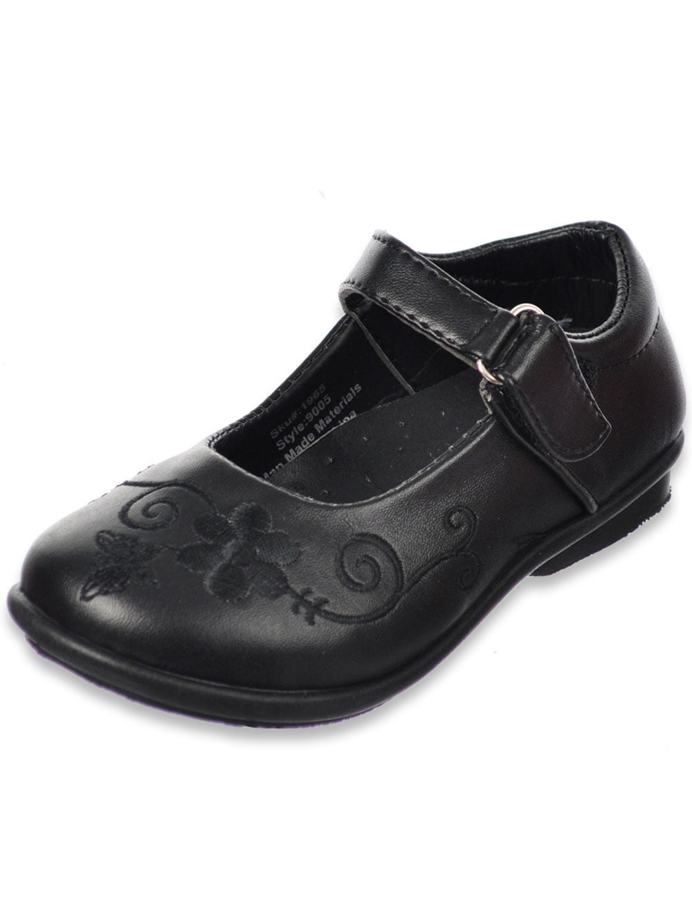 Girls Mary Jane Shoes Size 10 11 12 13 1 2 Kids Flower CAT Velcro Black School Faux Leather Formal Strap Shoes 