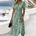 thumbnail image 2 of QSAWXQZ Women's Floral Wrap Midi Dress Short Sleeve V Neck A Line Sundress Vacation Outfit Casual for Summer L, 2 of 6