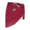 thumbnail image 4 of Haitryli Womens Belly Dance Hip Scarf Tiered Tassel Waist Chain Lace Up Skirt For Salsa Tango Burgundy Leopard One Size, 4 of 5