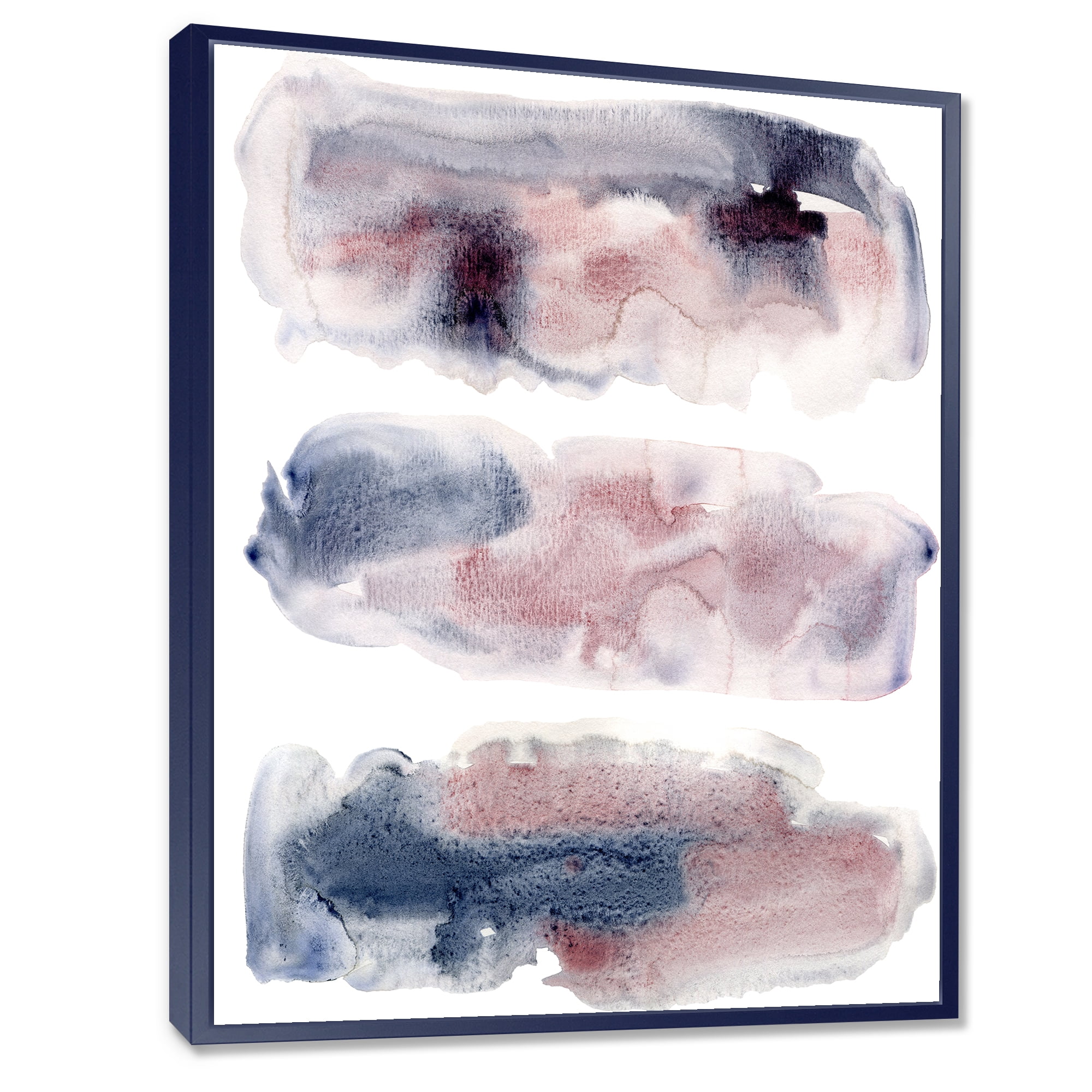Blue and Pink Clouds With Beige Spots I 12 in x 20 in Framed Painting Canvas Art Print, by Designart