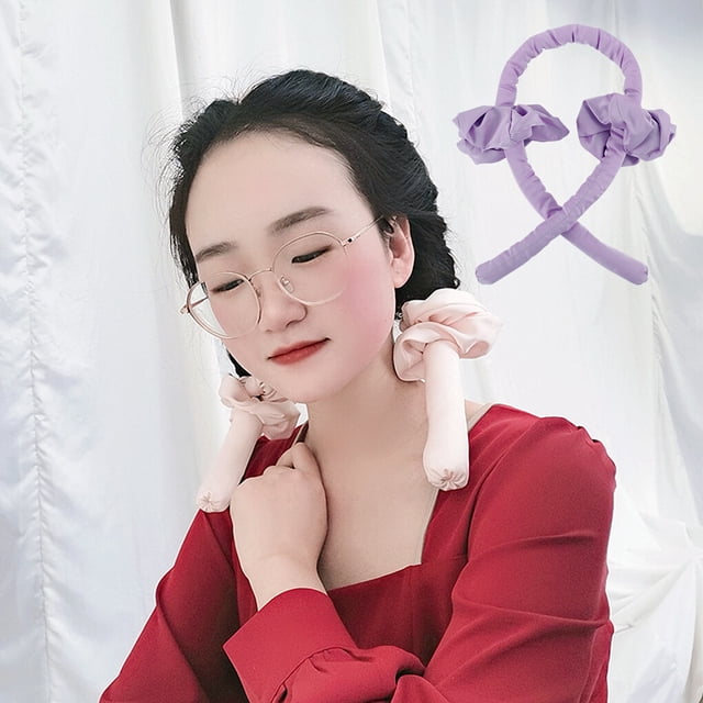 Hair Curling Rod Ribbon Heatless Foam Hair Heatless Curling Roller Clip Reusable Portable Wrap Headband, Purple