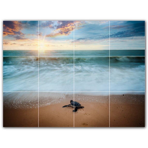 Picture-Tiles.com: Turtle Ceramic Tile Wall Mural WAL501065-43L. 32"W x 24"H using (12) 8" x 8" Ceramic Tiles-Satin Finish