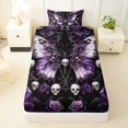 thumbnail image 3 of Homewish Halloween Horror Skull Twin Sheets,Purple Rose Butterfly Bedding,3 Pieces,1 Fitted Sheet and 1 Pillowcase, 3 of 6