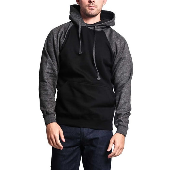 G-Style USA Men's Heavyweight Contrast Raglan Sleeve Fleece Pullover Hoodie Sweatshirt