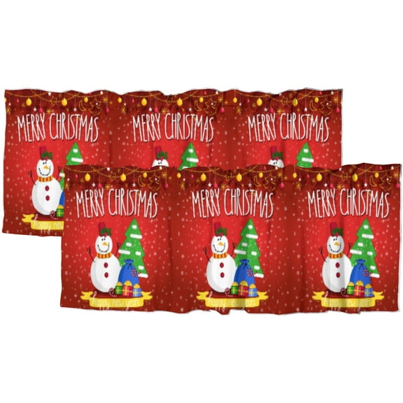 Christmas Kitchen Valance Merry Christmas snowman and gifts Rod Pocket Decoration Window Valance Curtains 54x18inch(2Pcs)
