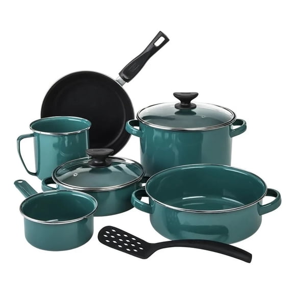Batería De Cocina Cinsa Terranova De Acero Vitrificado De 9 piezas Color Verde