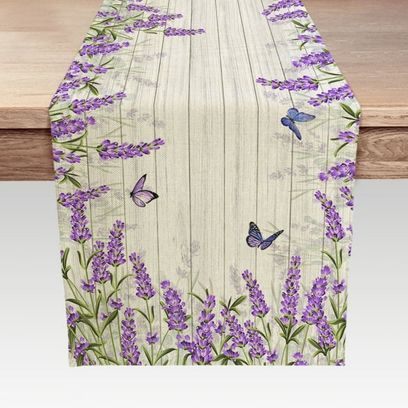Lavender Table Runner, Purple Flowers Floral Rustic Wood Plank Table Runners for Dining Room, Kitchen, Living Room, Holiday and Party Table Decor 13 x 72inch