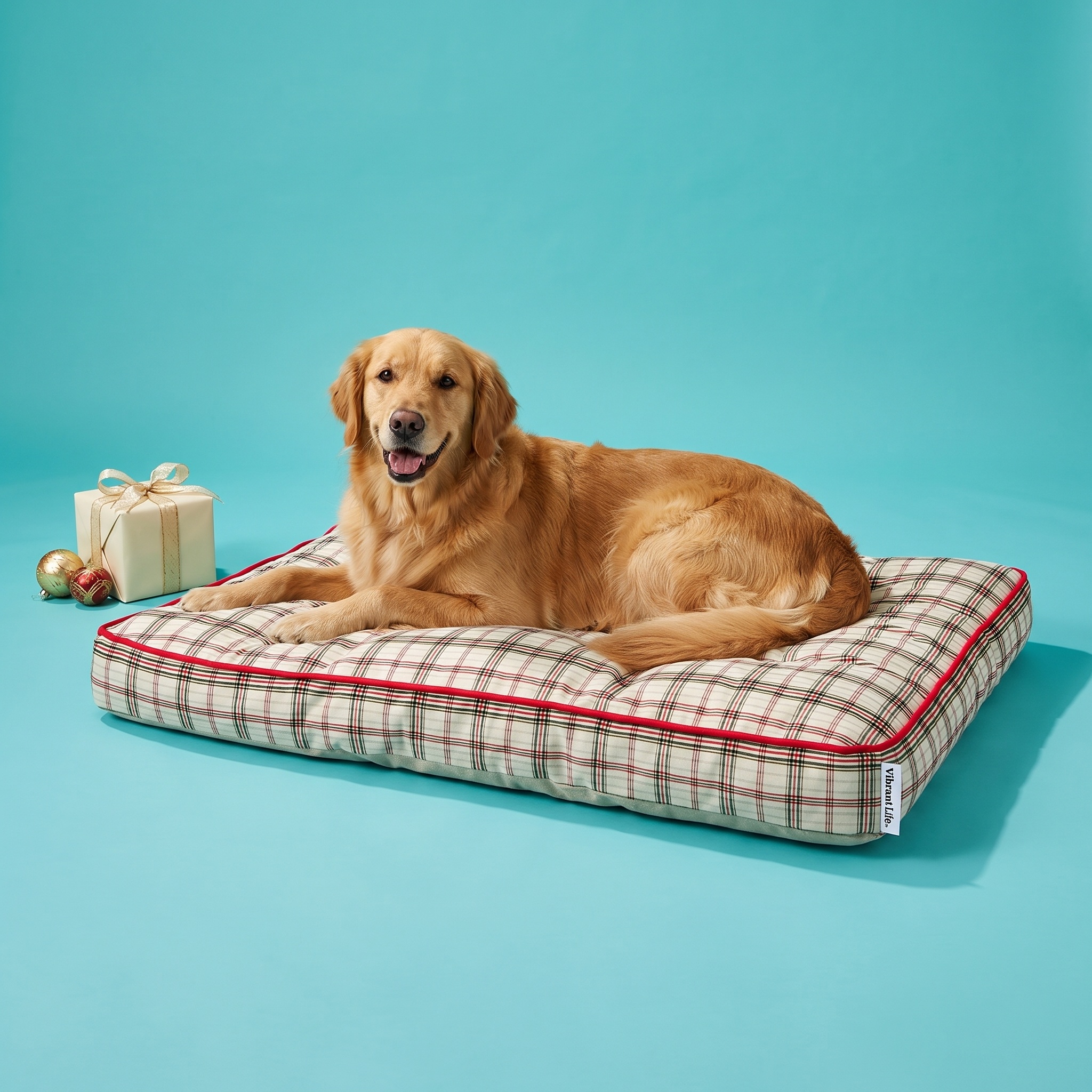 Vibrant Life Holiday Large Deluxe Gusset Pillow Pet Bed, Powell Plaid, 42" x 32" photo 2