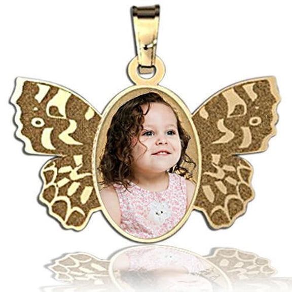 PicturesOnGold.com New Butterfly Picture Necklace Pendants Female - 1-1/4 x 1 inch-14K Yellow Gold