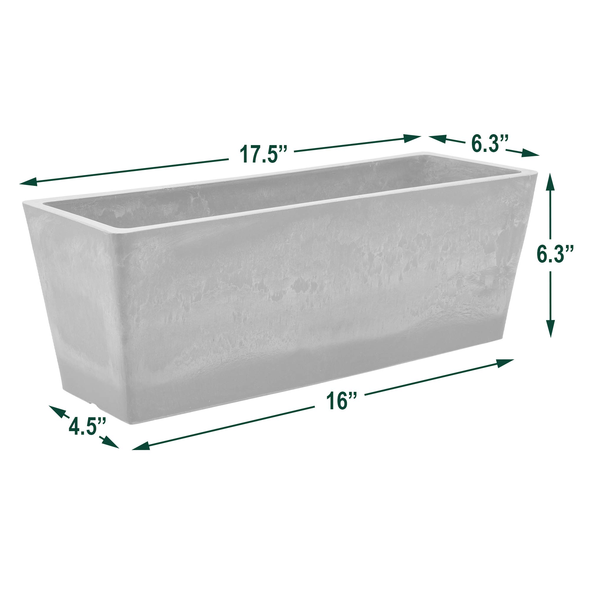 Plastic Stone Wood Composite Simplicity Window Box Planter with Drillable Drainage Hole Cement Color 17.5 x 7 x 6 Inches