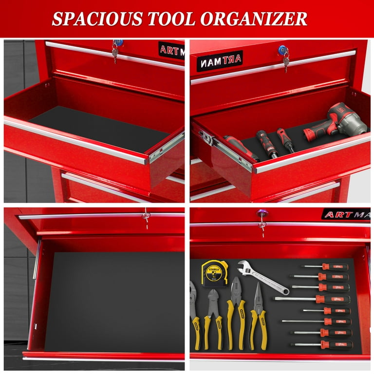 Seizeen Rolling Tool Boxes on Wheels, 5 Drawers Tool Chest Storage Cabinet  Metal, Multifunctional Tool Cart Lockable for Garage Workshop, 30''H Red  Tool Organizer 