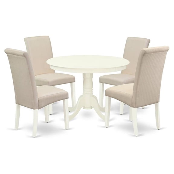East West Furniture Hartland 5-piece Wood Dining Set in Linen White/Cream
