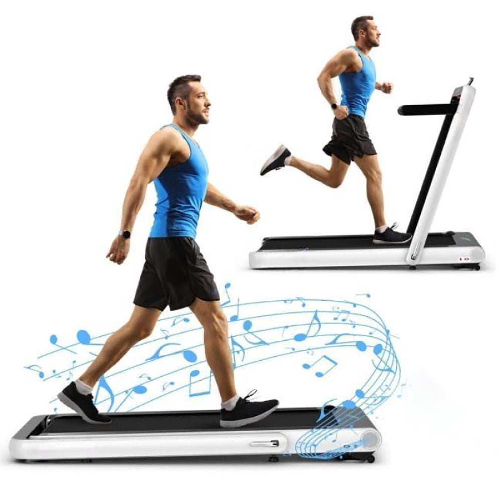 Topcobe 4.75HP 2 In 1 Folding Treadmill with Remote APP Control, Indoor Fitness Equipment, Modern Sports Equipment-White