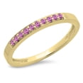 thumbnail image 1 of 0.15 Carat (ctw) 14K Yellow Gold Round Pink Sapphire Ladies Anniversary Wedding Band Stackable Ring, 1 of 1