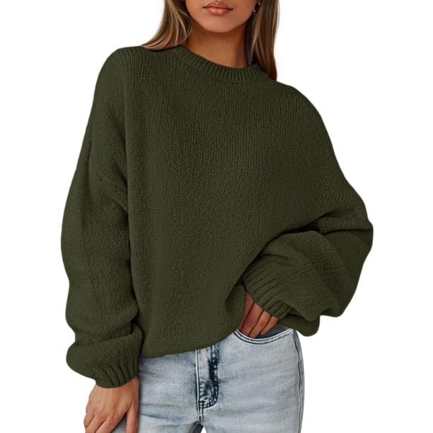 Suéter PRETTYGARDEN para mujer, tejido grueso oversize color verde militar