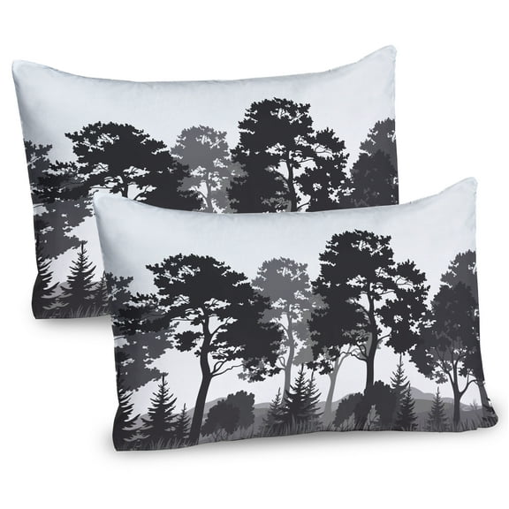 Ambesonne Black and White Pillow Sham 2 Pack, Summer Forest, 36"x20", Grey White Charcoal Grey