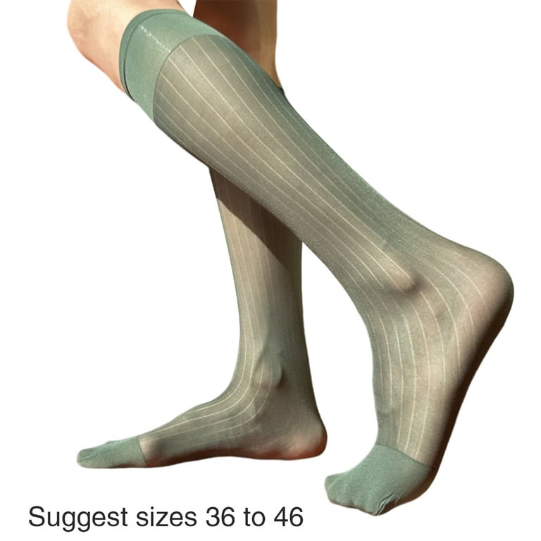 Mens Thin Silk Formal Dress Suit Socks Clear Sheer Over the Calf Tube Socks  Male Business Dress Wide Stripe Long Socks - Walmart.com