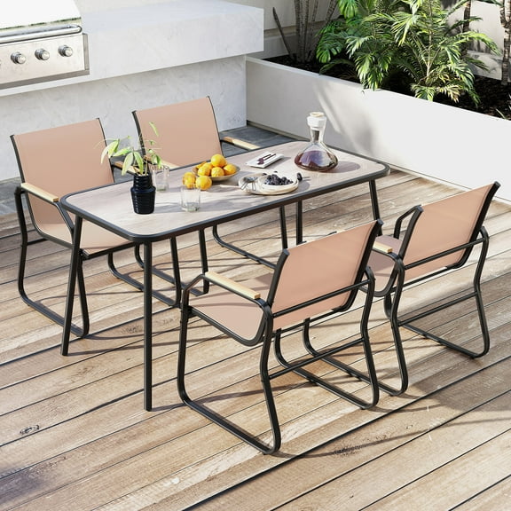Gymax 5 PCS Patio Dining Set w/ Wood-like Armrests & Metal Frame for Garden Yard