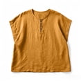 thumbnail image 6 of Lopecy-Sta Women’s Top Round Neck Partial Placket Linen Blend Cap Sleeve Loose Oversized Blouse Lightweight Breathable Crinkle Fabric Casual Shirt, 6 of 6