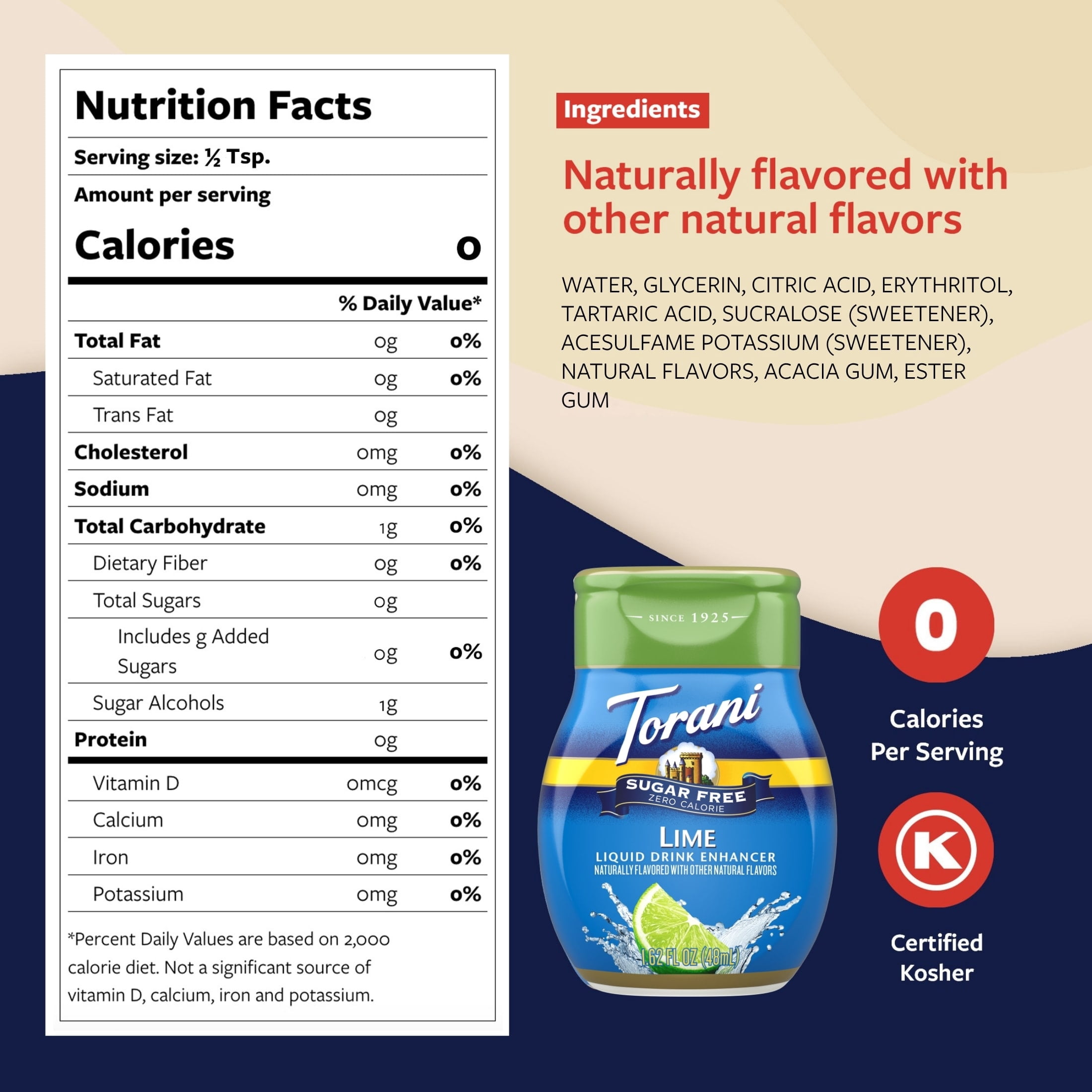 (12 pack) Torani Sugar Free Lime Liquid Drink Enhancer, 1.62 fl oz
