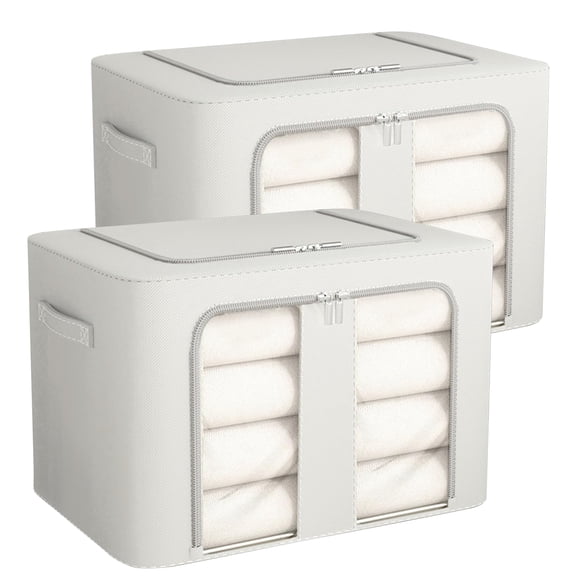 Tucorresi 2 PCE Bolsas Plegables de Almacenamiento de Ropa,Caja Almacenaje Ropa de Gran Capacidad,Organizador de Ropa con Ventana Transparente y con un mango resistente para Ropa, Mantas y Edredones