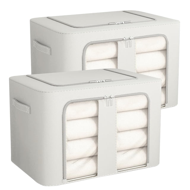 Tucorresi 2 PCE Bolsas Plegables de Almacenamiento de Ropa,Caja Almacenaje Ropa de Gran Capacidad,Organizador de Ropa con Ventana Transparente y con un mango resistente para Ropa, Mantas y Edredones