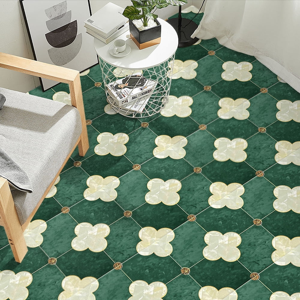 DEWOO Peel and Stick Floor Tile, Peel and Stick Flooring Self Adhesive, Waterproof Vinyl Flooring Suitable for Bathroom, Kitchen, Dark Green(12 x 12 In, 10PCS)