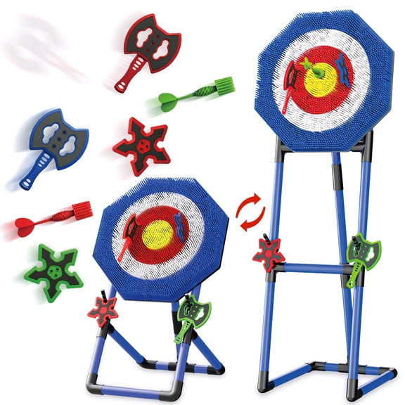 Plustopoy Axe Throwing Target Set with 3 Axes, 3 Star Darts and 2 Darts, Portable Backyard Games for Adults and Family, Indoor Outdoor Games