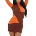 thumbnail image 3 of Seyurigaoka Women Contrast Color Dress Long Sleeve O-neck High Waist Dress, 3 of 9