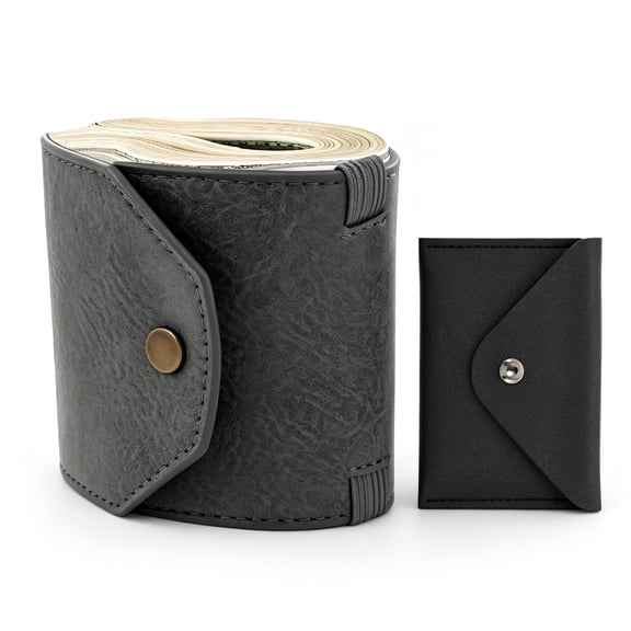 2-Piece Slim Cash Wrap Wallet Set for Men and Women, Money Holder with Card Slots, Snap Closure and Matching Card Holder, Black