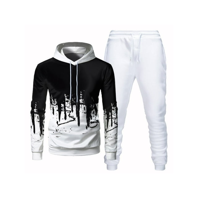 Daeful Sweatsuit Two Pieces Tracksuit Long Sleeve Jogger Set Men Lounge Active 2 Pcs Pullover White M