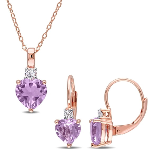 Miabella Women's 3-9/10 Carat T.G.W. Heart-Cut Rose de France and Created White Sapphire Rose Gold Flash Plated Sterling Silver Heart Earrings and Pendant Set