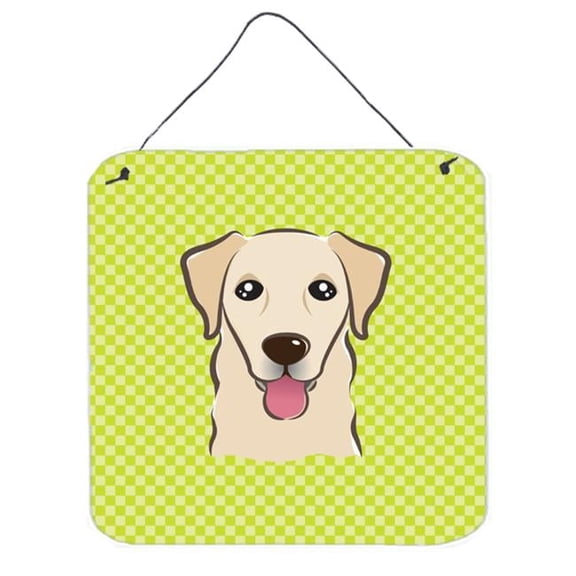 Checkerboard Lime Green Golden Retriever Aluminum Metal Wall Or Door Hanging Prints, 6 x 6 In.