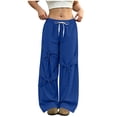 thumbnail image 4 of Plus Size Sweatpants for Women Elastic Waist Drawstring Wide Leg Solid Color Ankle-Tied Multi-Pocket Strap Sweatpants Long Pants, 4 of 8