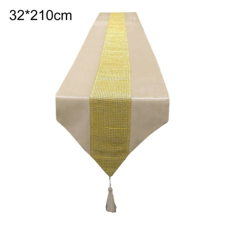 

Wanwan Fine Workmanship Place Mat Anti-scratch Polyester Gold Rhinestones Flannel Table Runner for Home