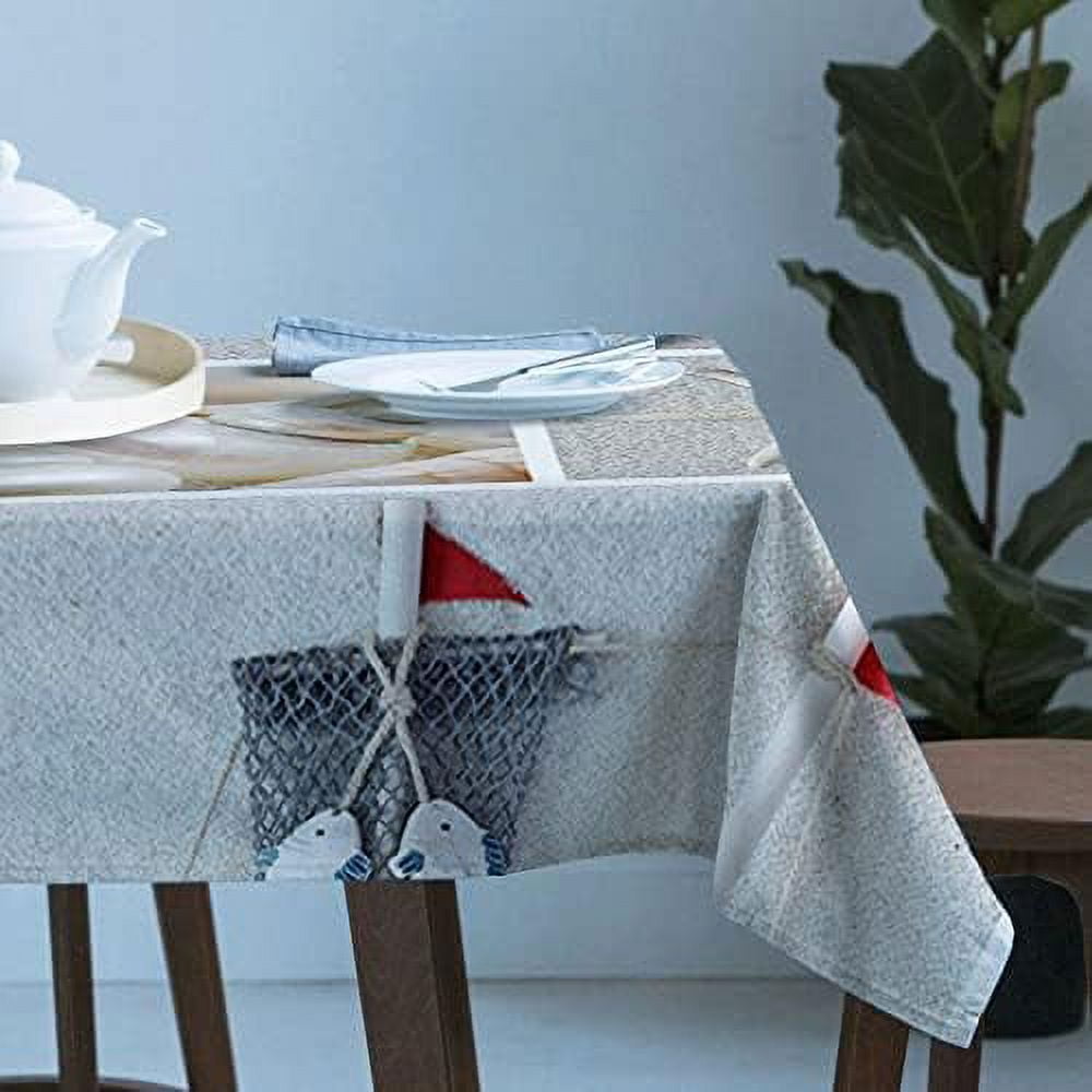 Waterproof Tablecloth Rectangle Washable Table Cloths Summer Lighthouse Starfish Drifting Bottle in Plaid Oil Proof Tables Cover for Kitchen Dining/Party/Holiday/Picnic Tabletop Ocean Beach Check