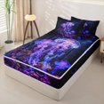thumbnail image 2 of jejeloiu Colorful Jellyfish Print Zipper Twin Comforter Sets with Fitted Sheet and 2 Pillowcases,Neon Coral Pattern Zipper Bedding Set For Boys,Purple Black,Black Reversible,4-Piece, 2 of 7