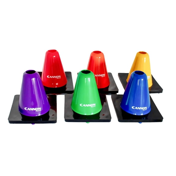 Cannon Sports 6 Pack Agility Cones - 6 inch Colorful Cones with Rubber Weighted Base - Perfect for Soccer, Hockey, Basketball Practice Drills (Black Weighted Base)