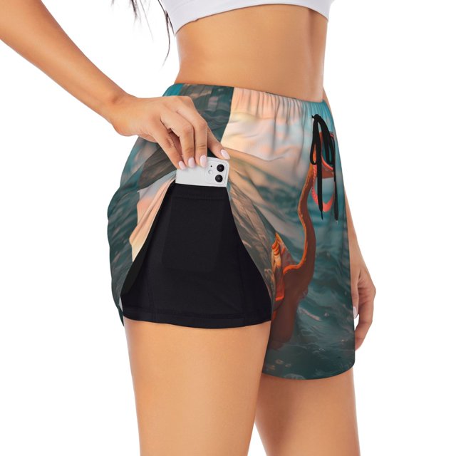 Balery Swimming Goggled Flamingo Pantalones cortos deportivos para mujer con forro y dos bolsillos, elásticos, para entrenamiento, gimnasio, yoga-Small