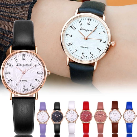 Resicozy Watches for Women Case with Black Leather Strap Fashionable Everyday Elegant Round Watch Pink One Size