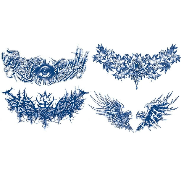 4 Uds. Tatuajes en La Espalda Arte Corporal Con Tinta Jugo Ángel para Mujer Y Hombre (150x280mm)