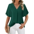 thumbnail image 3 of Sunsent Chiffon Blouse Shirt for Women V Neck Ruffle Short Sleeve Ladies Work Shirts Summer Tops, 3 of 5