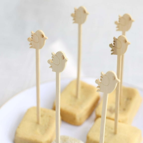 Efavormart 100 Pack Natural Biodegradable Bird Bamboo Skewers Cocktail Sticks, Eco Friendly Fruit Appetizer Party Picks - 5"