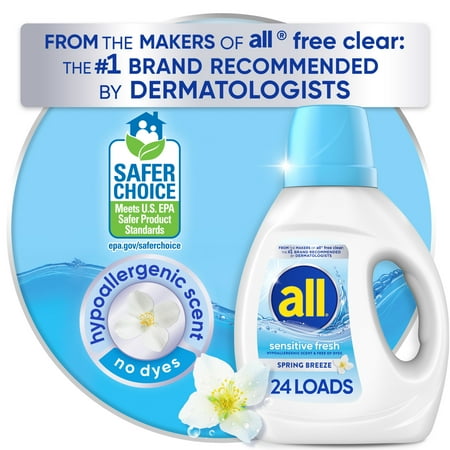All Sensitive Fresh Liquid Laundry Detergent, Spring Breeze Scent, 36 oz, 24 Loads